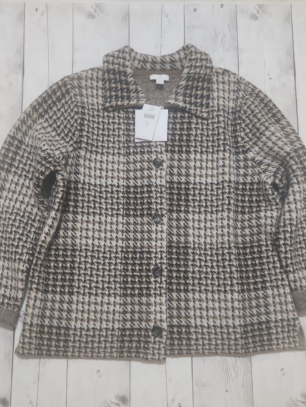 NWT J.JILL Button Down Houndstooth Jacket Medium Petite